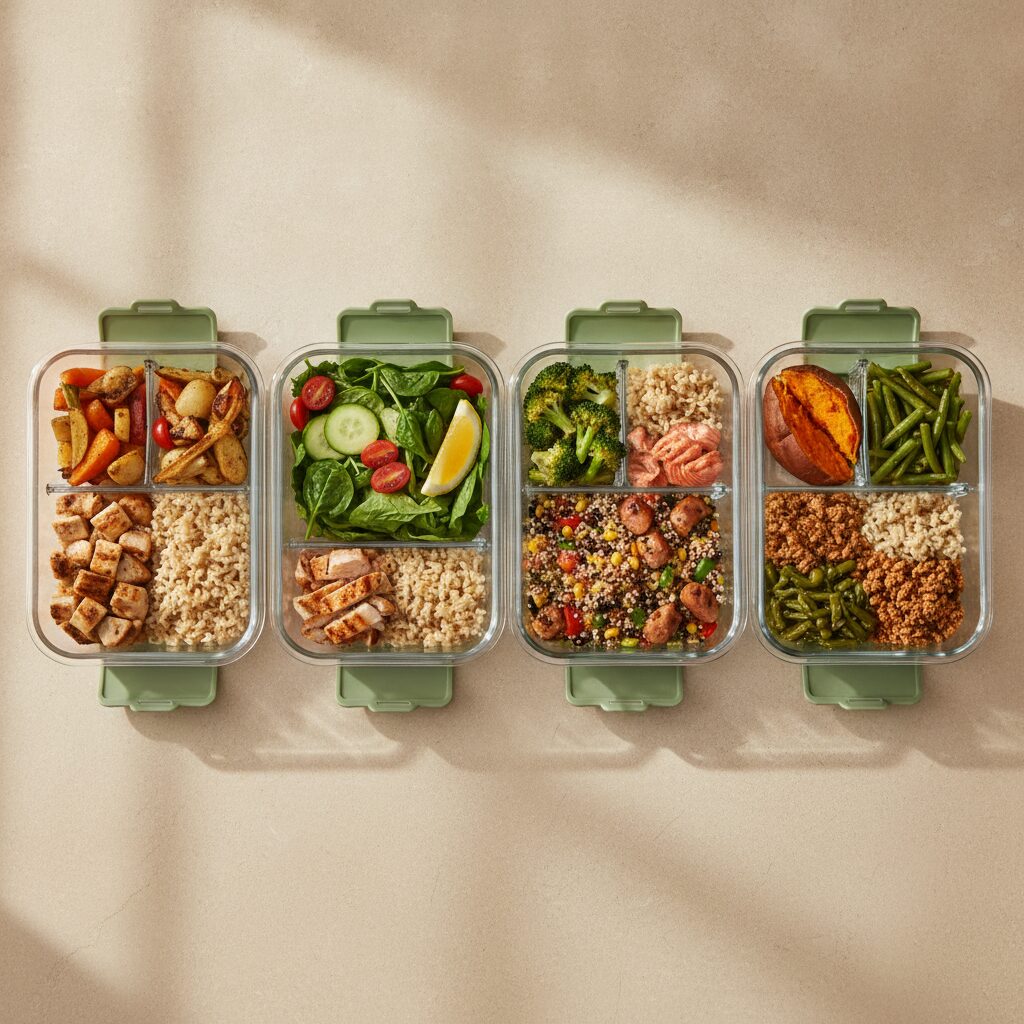 علب meal prep متجهزة بأكل صحي للأسبوع